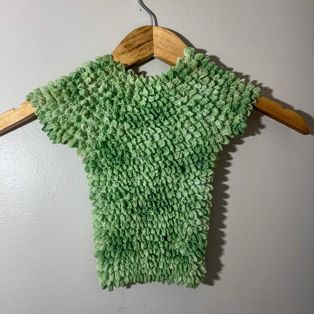 Vintage 90s Y2K Green Popcorn Top One Size Magic Stretch Crinkle Bubble Shirt